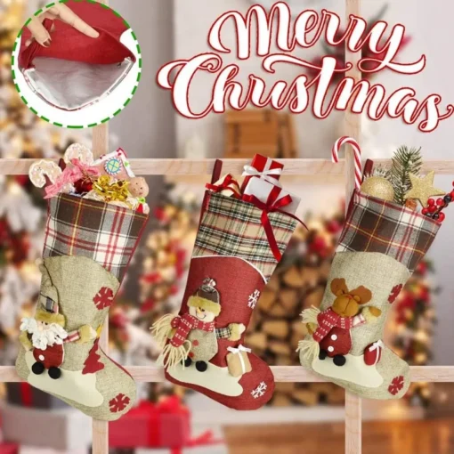 Merkloos Kerstsokken>3 Stuks Kerstsokken, Kerstsokken, Kerstsokken, Grote Kerstlaarzen Om Te Vullen En Op Te Hangen Voor Open Haard, Etalage, Kerstboom (46 X 26,5 X 22,5 Cm)
