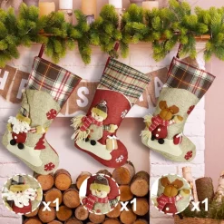 Merkloos Kerstsokken></noscript>3 Stuks Kerstsokken, Kerstsokken, Kerstsokken, Grote Kerstlaarzen Om Te Vullen En Op Te Hangen Voor Open Haard, Etalage, Kerstboom (46 X 26,5 X 22,5 Cm)