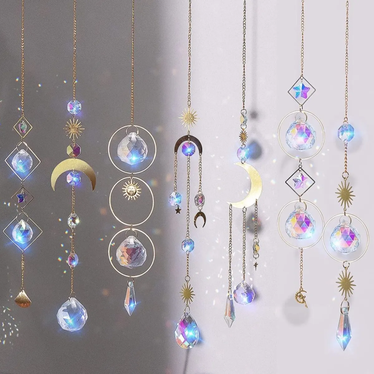 Nuyikaso Kersthanger>7 Stuks Zonnevangers Kristal Hangend Windspel Regenboog Zon Maan Hanger Kristallen Ornament Kristallen Ballen Voor Raam Huis Tuin Kerstmis Dag Feest Bruiloft Decoratie