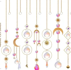 Nuyikaso Kersthanger>7 Stuks Zonnevangers Kristal Hangend Windspel Regenboog Zon Maan Hanger Kristallen Ornament Kristallen Ballen Voor Raam Huis Tuin Kerstmis Dag Feest Bruiloft Decoratie