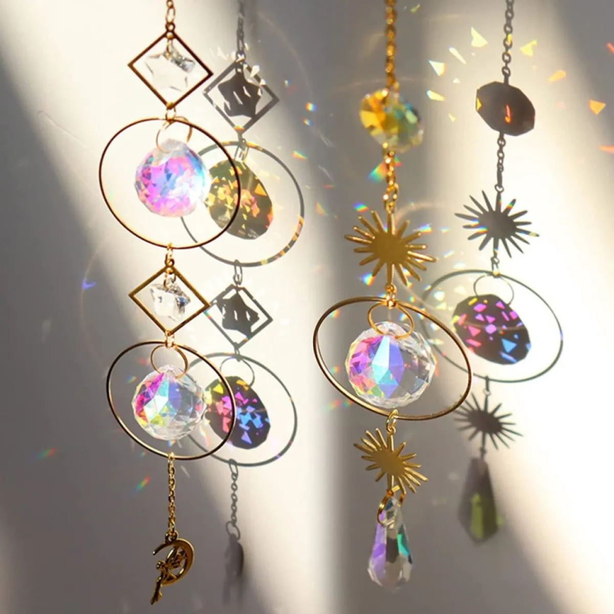 Nuyikaso Kersthanger>7 Stuks Zonnevangers Kristal Hangend Windspel Regenboog Zon Maan Hanger Kristallen Ornament Kristallen Ballen Voor Raam Huis Tuin Kerstmis Dag Feest Bruiloft Decoratie
