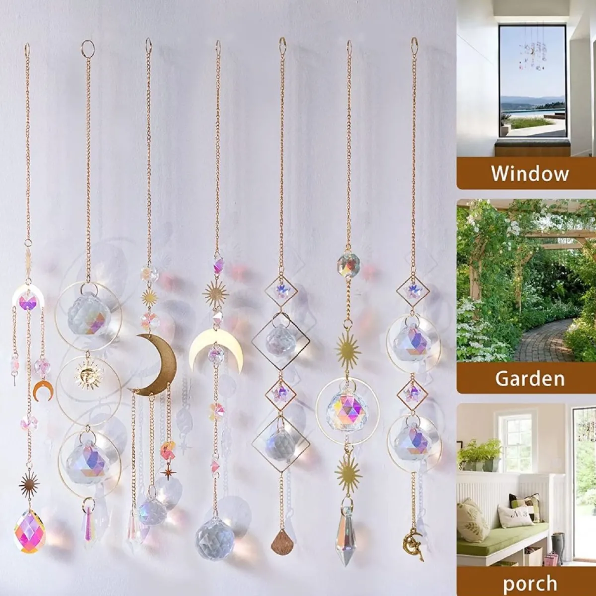 Nuyikaso Kersthanger>7 Stuks Zonnevangers Kristal Hangend Windspel Regenboog Zon Maan Hanger Kristallen Ornament Kristallen Ballen Voor Raam Huis Tuin Kerstmis Dag Feest Bruiloft Decoratie