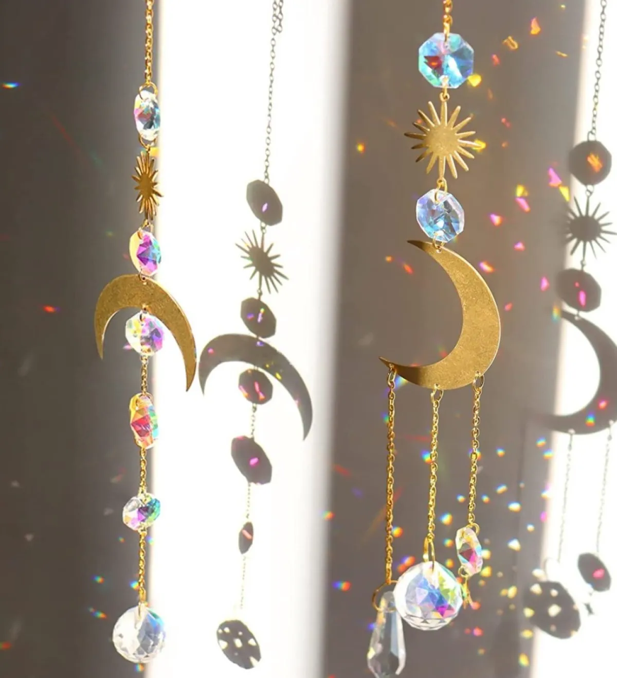 Nuyikaso Kersthanger>7 Stuks Zonnevangers Kristal Hangend Windspel Regenboog Zon Maan Hanger Kristallen Ornament Kristallen Ballen Voor Raam Huis Tuin Kerstmis Dag Feest Bruiloft Decoratie