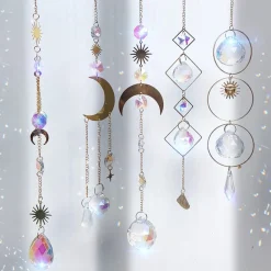 Nuyikaso Kersthanger>5 Stuks Zonnevangers Kristal Hangend Windspel Regenboog Zon Maan Hanger Kristallen Ornament Kristallen Ballen Voor Raam Huis Tuin Kerstmis Dag Feest Bruiloft Decoratie