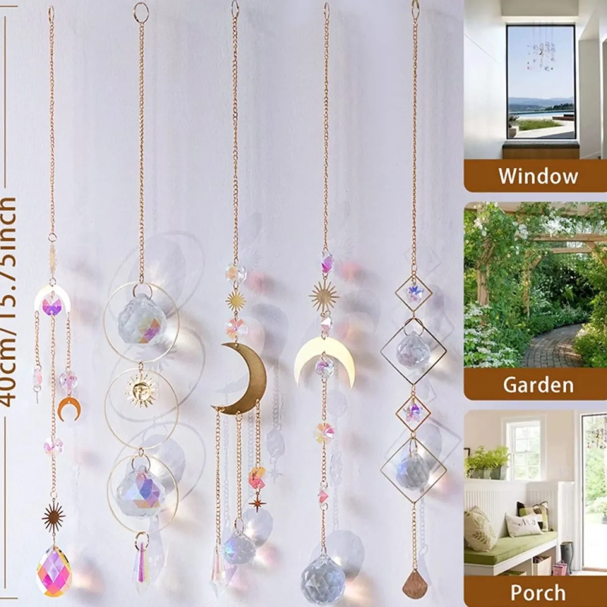 Nuyikaso Kersthanger>5 Stuks Zonnevangers Kristal Hangend Windspel Regenboog Zon Maan Hanger Kristallen Ornament Kristallen Ballen Voor Raam Huis Tuin Kerstmis Dag Feest Bruiloft Decoratie