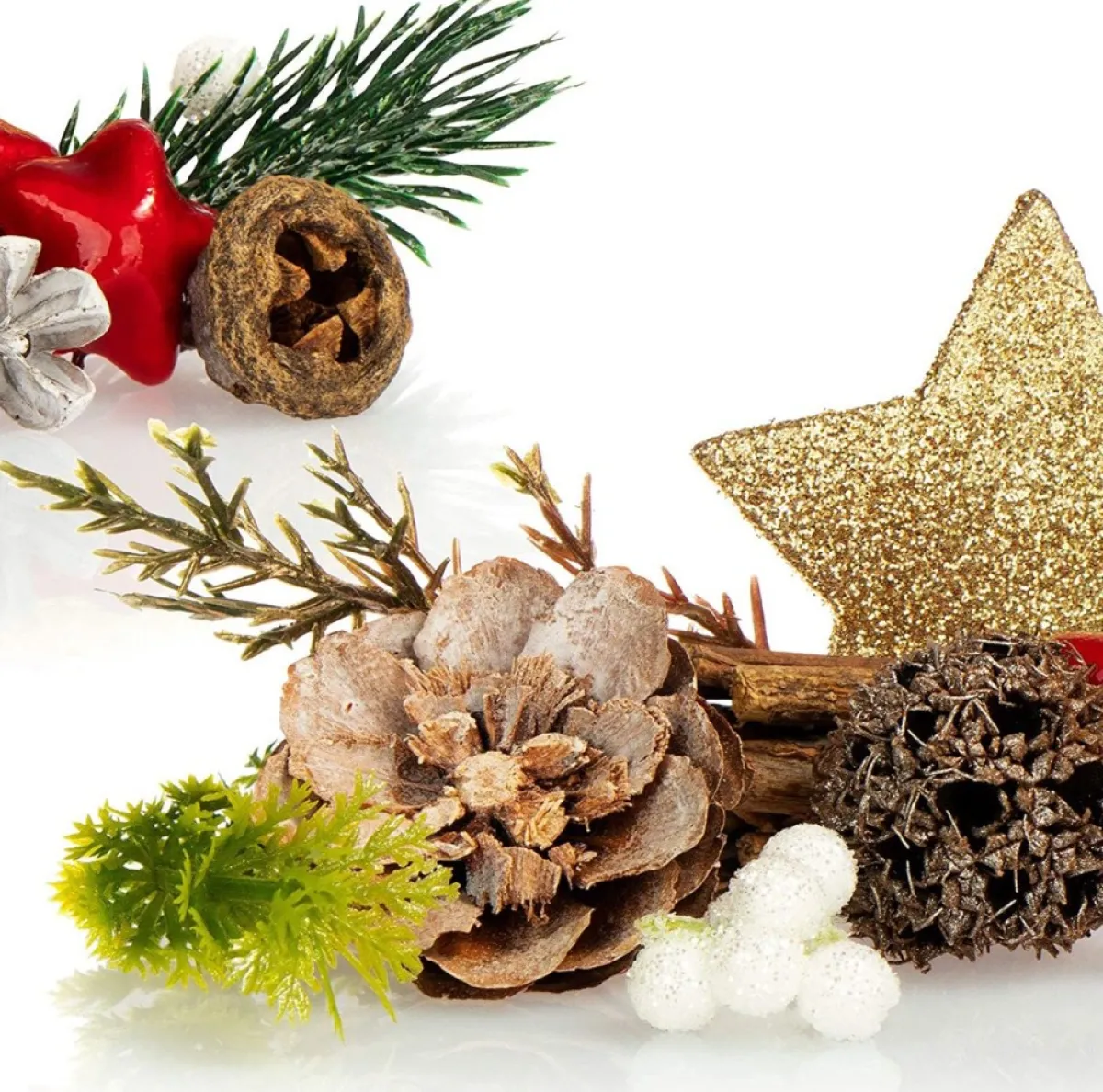 Selwo Kerststukjes>6 X Kerstdecoratie In Zak Met Kegels, Sterren En Takken, Strooidecoratie, Kerstdecoratie, Tafeldecoratie, Adventskrans, Knutselaccessoires (6 X Zak: Dennenappels, Sterren, Vlokken)