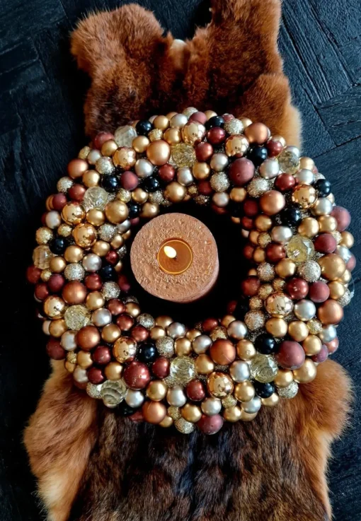 Merk Kerstkransen>Alinterieur - Kerst - Krans Met Kerstballetjes - Bruingoud - 33Cm