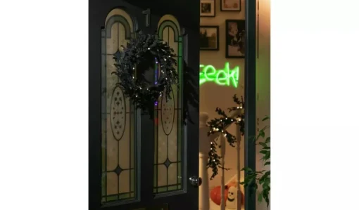 Argos Home Kerstkransen> Voorverlichte Zwarte Halloween Krans Kerstkrans