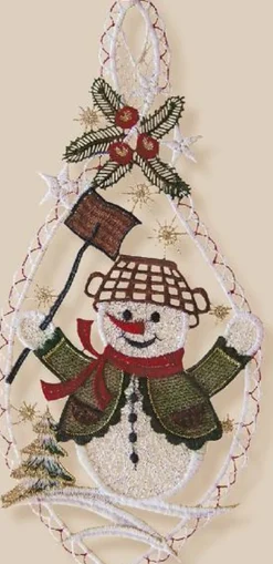 Merkloos Kersthanger>Artisanale Kerstdecoratie Raam / Raamhanger In Kant | Sneeuwman