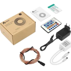 Aukey Lt-Ss3 Lichtslingers, 10 Standen 10 Meter 100Leds Kerstverlichting Waterdichte Koperdraad Met Afstandsbediening En Kleurwissel Voor Tuin, Bruiloft, Feest, Binnen, Buiten (Rgb) Online