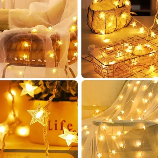 Bera L. Kerst - Kerstboom - Kerstverlichting - Kerstversiering -Warm Wit Led Sterretjes Met Afstandsbediening - 10 Meter 50 Lichtjes Sterretjes - Gordijn Lichtslingers Met 8 Modi - Indoor - Bruiloft - Licht Decoratie Store