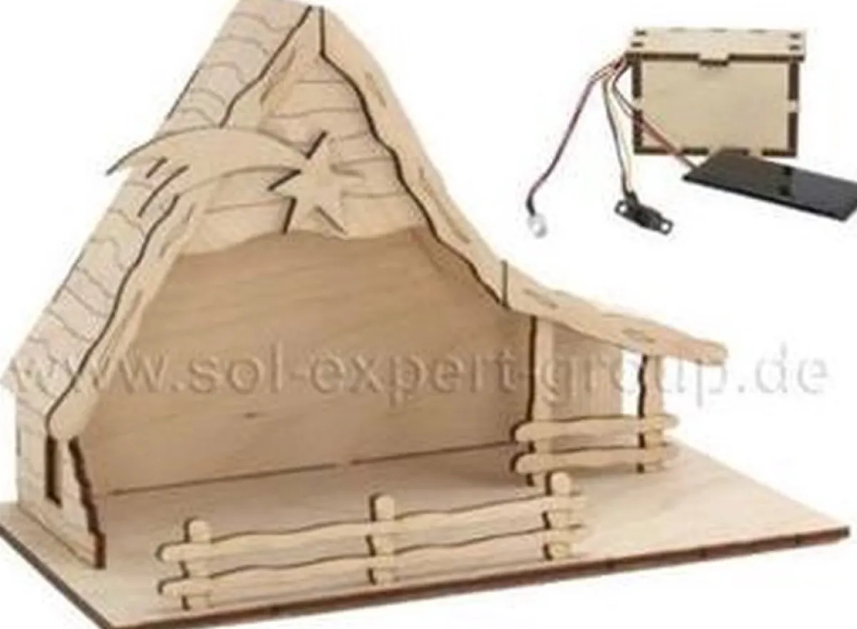 Solexpert Kerststallen>Bouwpakket - Kerststal Met Zonnepaneel