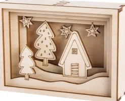 Rayer Kerststallen>Bouwpakket Kerst - Hout - 3D In Lijst - 8,5 X 11,5 X 3 Cm - Met Gratis Verlichting 8 Led - Knutsel - Kado Tip !!