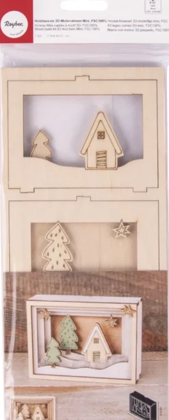 Rayer Kerststallen>Bouwpakket Kerst - Hout - 3D In Lijst - 8,5 X 11,5 X 3 Cm - Met Gratis Verlichting 8 Led - Knutsel - Kado Tip !!