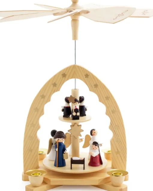 Brubaker Kerststallen> 2 Tier Houten Kerstpiramide - 30 Cm - Kerststal Christus Geboorte Met Maria En Josef, Engelen En Carol Zangers