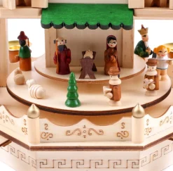 Brubaker Kerststallen></noscript> Kerstpiramide Adventshaus 49 Cm - Kerststal Op 4 Etages - Kaarsenpiramide Met 4 Kaarshouders Van Metaal - Hout Natuur - Handgeschilderde Figuren