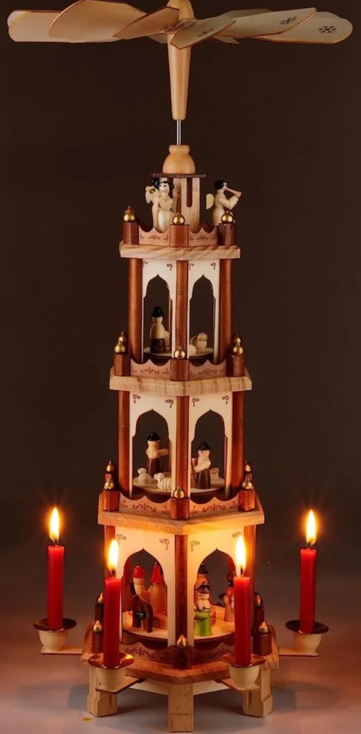 Brubaker Kerststallen> Kerstpiramide Houten Piramide - Natuur - 4 Niveaus - 60 Cm Hoogte - Handbeschilderde Figuren