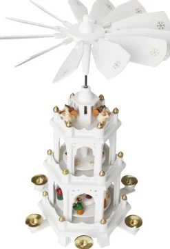 Brubaker Kerststallen></noscript> Kerstpiramide Houten Piramide - Wit - 3 Niveaus - 45 Cm Hoogte - Handbeschilderde Figuren