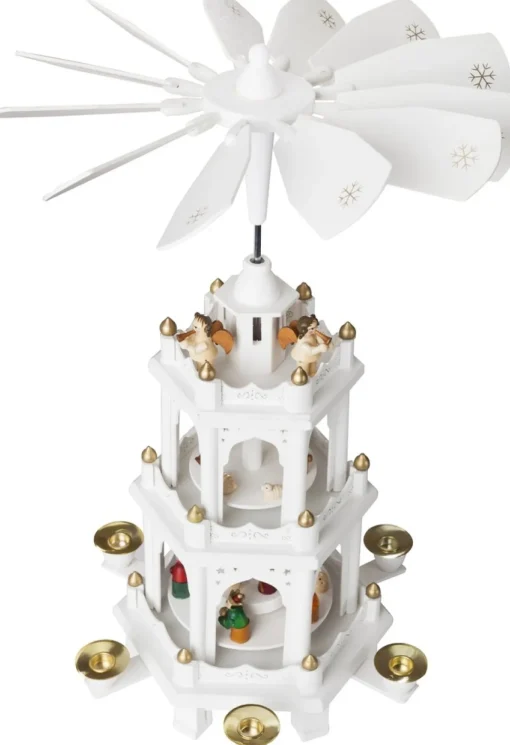 Brubaker Kerststallen> Kerstpiramide Houten Piramide - Wit - 3 Niveaus - 45 Cm Hoogte - Handbeschilderde Figuren
