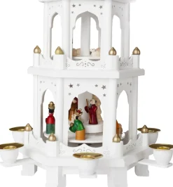 Brubaker Kerststallen></noscript> Kerstpiramide Houten Piramide - Wit - 3 Niveaus - 45 Cm Hoogte - Handbeschilderde Figuren