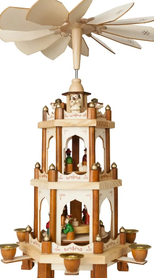Brubaker Kerststallen> Kerstpiramide Houten Piramide - Natuur - 3 Niveaus - 45 Cm Hoogte - Handbeschilderde Figuren