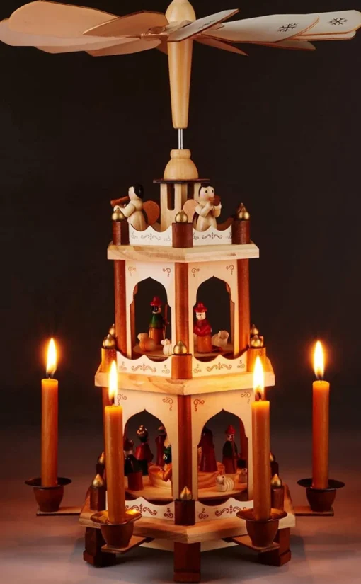 Brubaker Kerststallen> Kerstpiramide Houten Piramide - Natuur - 3 Niveaus - 45 Cm Hoogte - Handbeschilderde Figuren