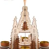 Brubaker Kerststallen> Kerstpiramide Kathedraal 29 Cm - Maria, Jozef En Jezus - 2 Etages - Theelichtpiramide Met 4 Theelichthouders Van Metaal - Hout Natuur