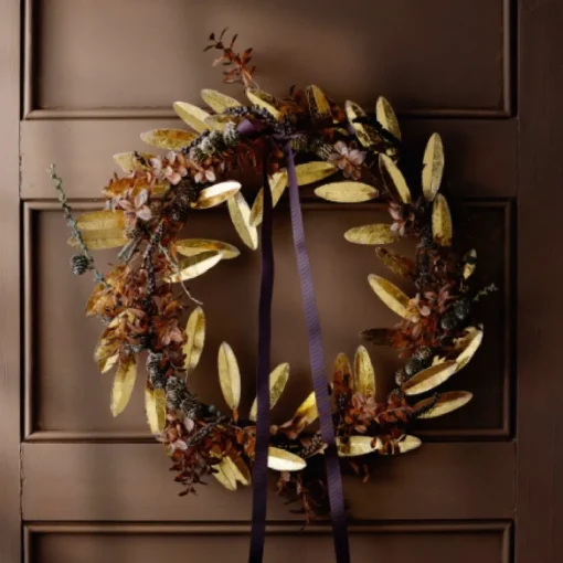 Bungalow Kerstkransen> Deur- Of Muurkrans Van Gouden Olijfblaadjes O35 Cm