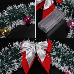 Casaria Kerstkransen></noscript> Kerstkrans 32Cm 20X Led Werkt Op Batterijen Deurkrans Kerstdeco Zilver