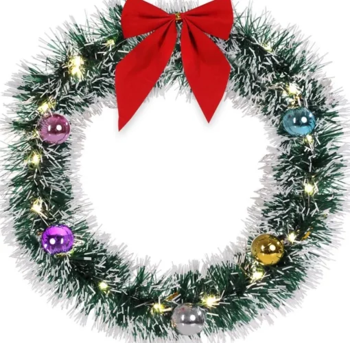 Casaria Kerstkransen> Kerstkrans 32Cm 20X Led Werkt Op Batterijen Deurkrans Kerstdeco Rood