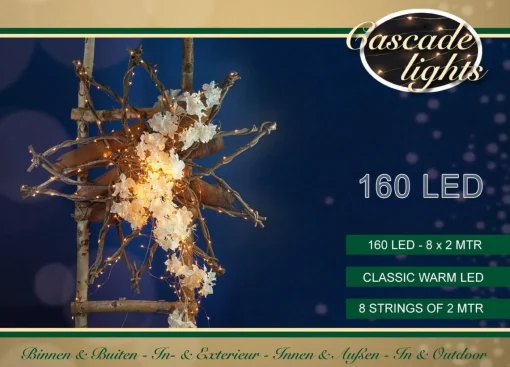 Anna's Collection Cascade Draadverlichting Lichtsnoer Met 160 Lampjes Classic Warm Wit Met 8 Lichtdraden - Lichtsnoeren - Kerstverlichting Hot