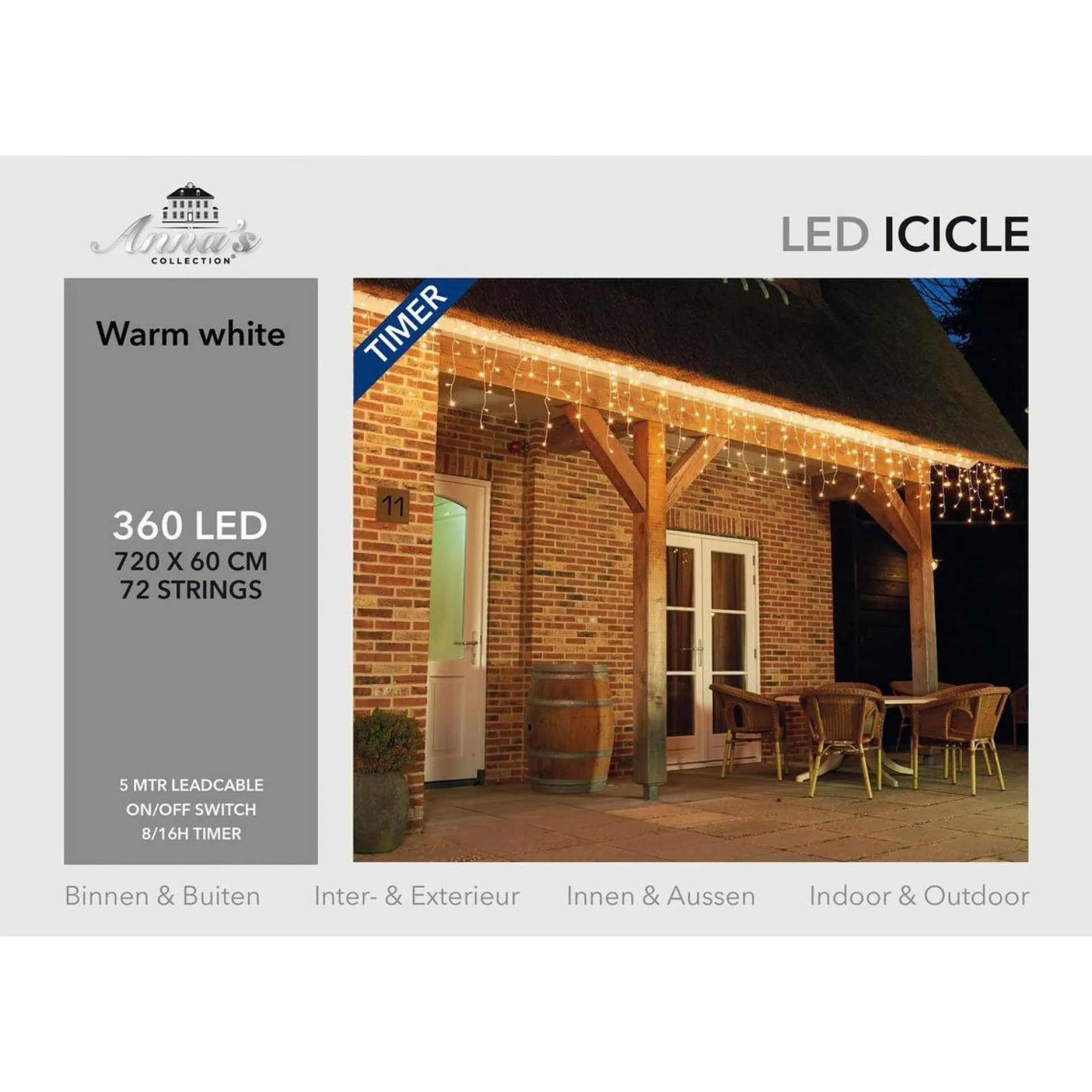 CBD Ijspegel Verlichting - 720 X 60Cm - 360 Led Warm Wit - 5M Aanloopsnoer Transparant Online