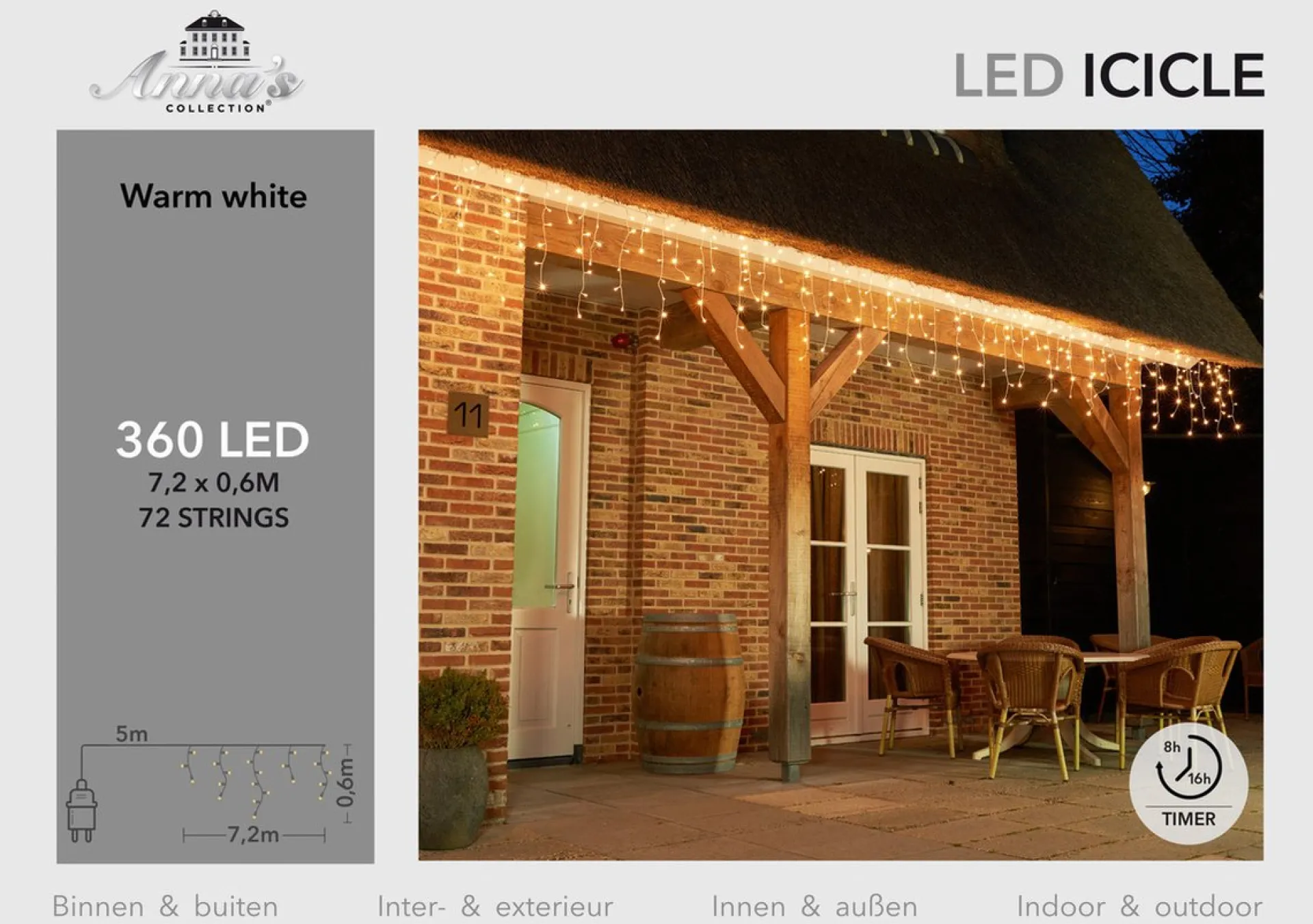 CBD Ijspegel Verlichting - 720 X 60Cm - 360 Led Warm Wit - 5M Aanloopsnoer Transparant Online