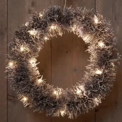 CBD Kerstkransen></noscript> Rotan Krans Zwart/Sneeuw - Kerstverlichting - 40 Cm Warm Wit 30 Led