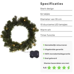 Cheqo Kerstkransen></noscript>® Kerstkrans Met Led Verlichting - Krans - Kerstdecoratie - Kerstmis - Met Timer Functie - O35 Cm