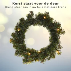 Cheqo Kerstkransen></noscript>® Kerstkrans Met Led Verlichting - Krans - Kerstdecoratie - Kerstmis - Met Timer Functie - O35 Cm