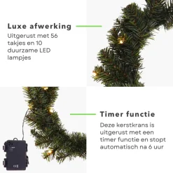 Cheqo Kerstkransen></noscript>® Kerstkrans Met Led Verlichting - Krans - Kerstdecoratie - Kerstmis - Met Timer Functie - O35 Cm