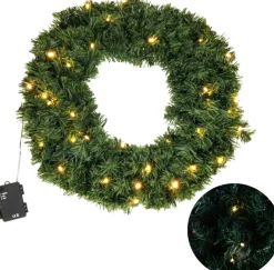 Cheqo Kerstkransen>® Kerstkrans Met Led Verlichting - Krans - Kerstdecoratie - Kerstmis - Met Timer Functie - O50 Cm
