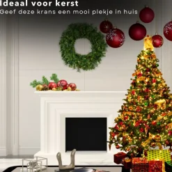 Cheqo Kerstkransen>® Kerstkrans Met Led Verlichting - Krans - Kerstdecoratie - Kerstmis - Met Timer Functie - O50 Cm