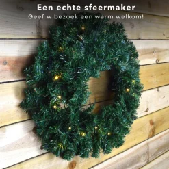 Cheqo Kerstkransen></noscript>® Kerstkrans Met Led Verlichting - Krans - Kerstdecoratie - Kerstmis - Met Timer Functie - O50 Cm