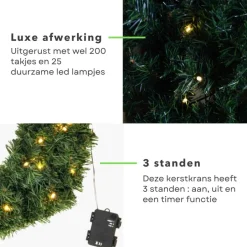 Cheqo Kerstkransen></noscript>® Kerstkrans Met Led Verlichting - Krans - Kerstdecoratie - Kerstmis - Met Timer Functie - O50 Cm