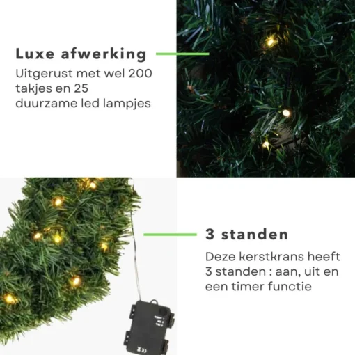 Cheqo Kerstkransen>® Kerstkrans Met Led Verlichting - Krans - Kerstdecoratie - Kerstmis - Met Timer Functie - O50 Cm