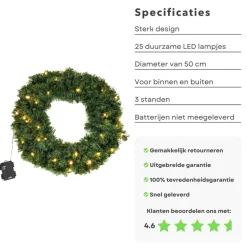 Merkloos Kerstkransen></noscript>Cheqo® Kerstkrans Met Led Verlichting - Krans - Kerstdecoratie - Kerstmis - Met Timer Functie - O50 Cm