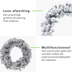 Cheqo Kerstkransen></noscript>® Kerstkrans Met Sneeuw - Krans - Kerstdecoratie - Kerstmis - Groen En Wit - O50 Cm