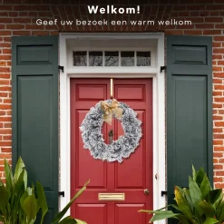 Cheqo Kerstkransen></noscript>® Kerstkrans Met Sneeuw - Krans - Kerstdecoratie - Kerstmis - Groen En Wit - O50 Cm