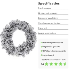 Cheqo Kerstkransen></noscript>® Kerstkrans Met Sneeuw - Krans - Kerstdecoratie - Kerstmis - Groen En Wit - O50 Cm
