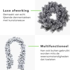 Cheqo Kerstkransen>® Kerstkrans Met Sneeuw - Krans - Kerstdecoratie - Kerstmis - Groen En Wit - O40 Cm
