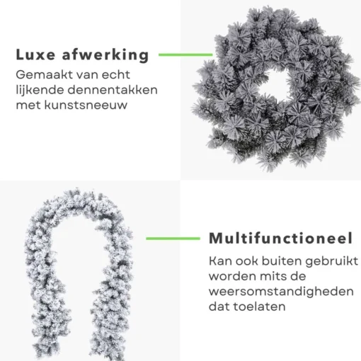 Cheqo Kerstkransen>® Kerstkrans Met Sneeuw - Krans - Kerstdecoratie - Kerstmis - Groen En Wit - O40 Cm