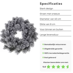 Cheqo Kerstkransen></noscript>® Kerstkrans Met Sneeuw - Krans - Kerstdecoratie - Kerstmis - Groen En Wit - O40 Cm