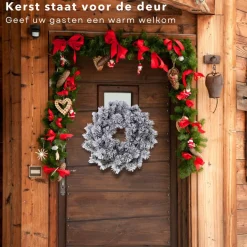 Cheqo Kerstkransen></noscript>® Kerstkrans Met Sneeuw - Krans - Kerstdecoratie - Kerstmis - Groen En Wit - O40 Cm
